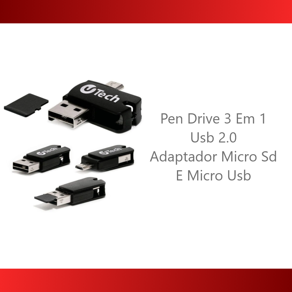 Pen Drive OTG uTech 16GB 3 Em 1 USB 2.0 Adaptador Micro Sd E Micro Usb - Foto 3