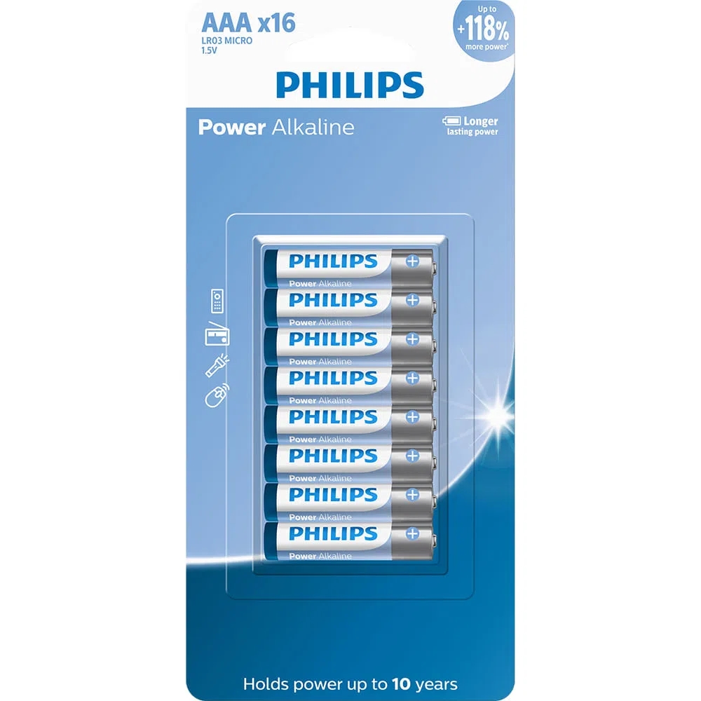 Pilhas Alcalinas Philips AAA Palito Cartela Com 16 Unidades - Foto 1