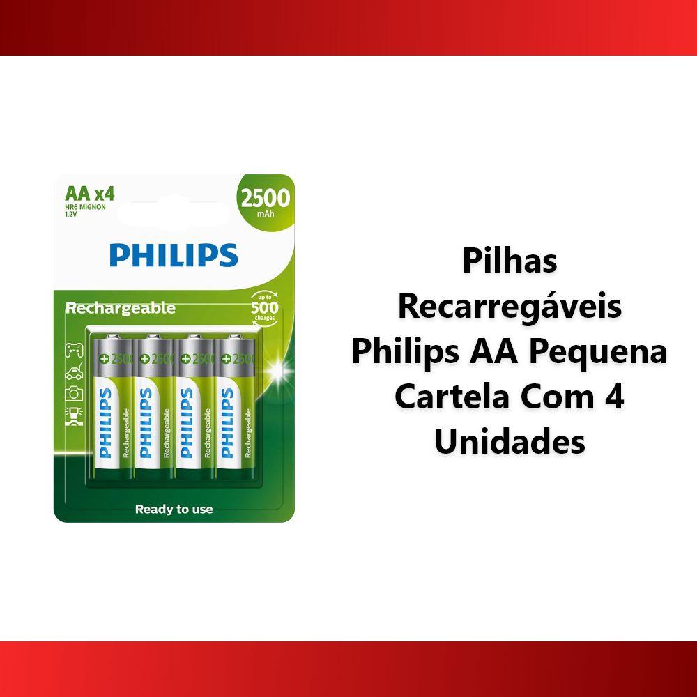 Pilhas Recarregáveis Philips AA Pequena Cartela Com 4 Unidades - Foto 4