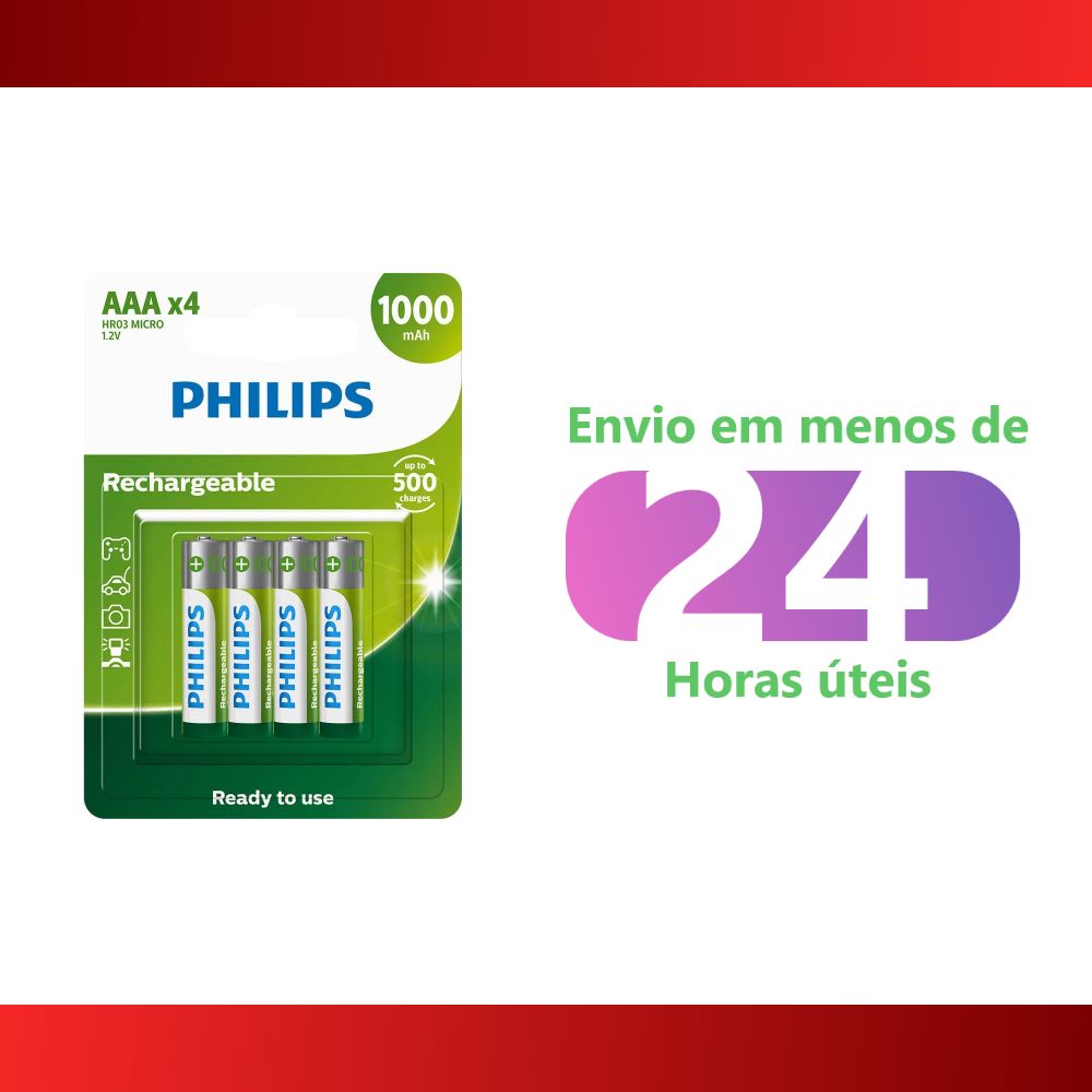 Pilhas Recarregáveis Philips AAA Palito Cartela Com 4 Unidades - Foto 2