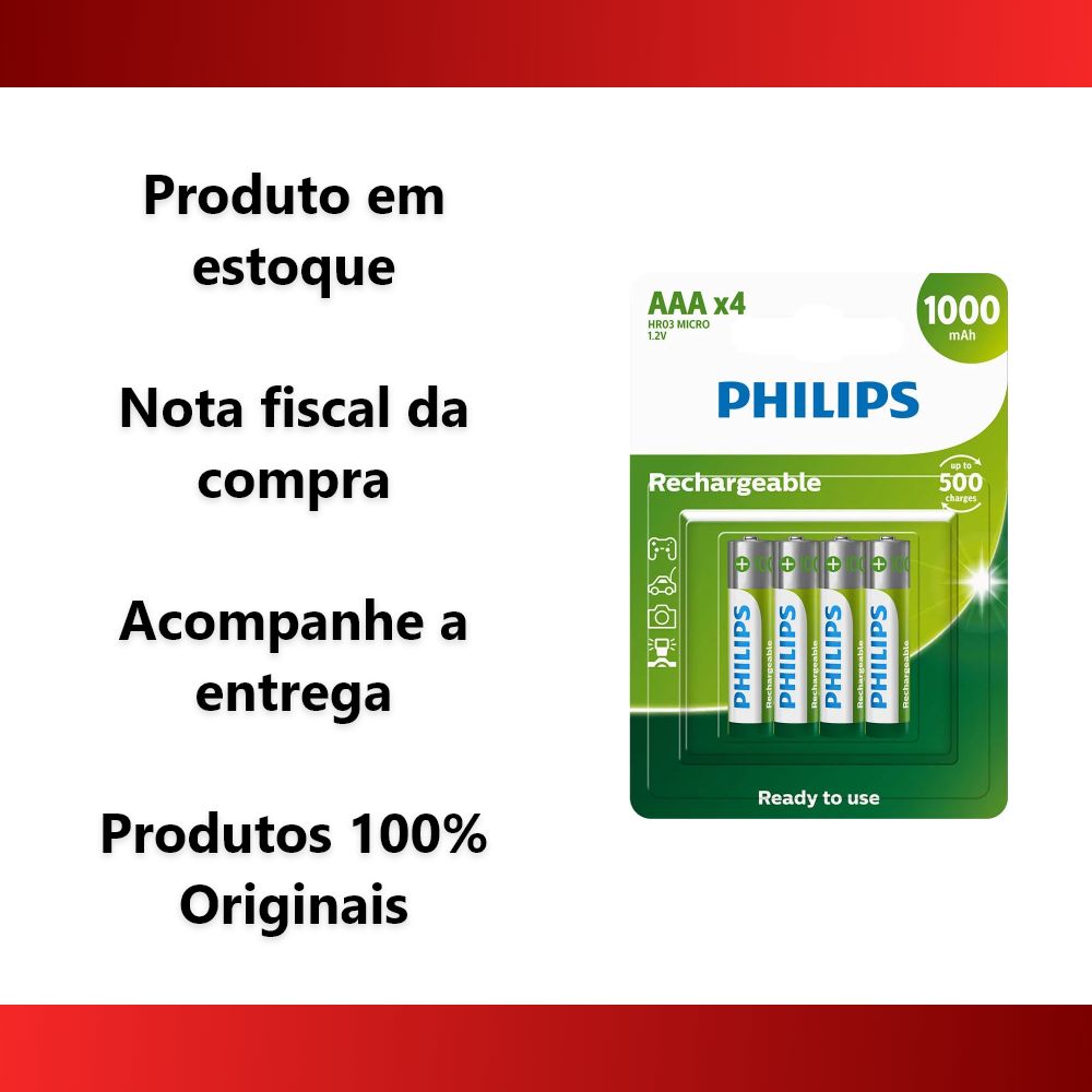 Pilhas Recarregáveis Philips AAA Palito Cartela Com 4 Unidades - Foto 3