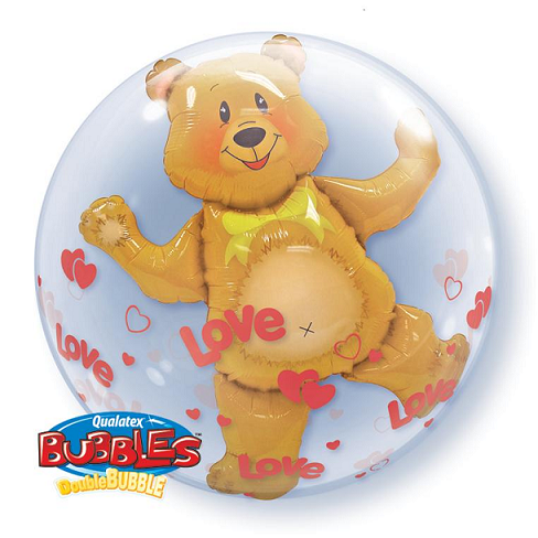 Balão Bolha 24" Bubble Duplo Corações & Urso