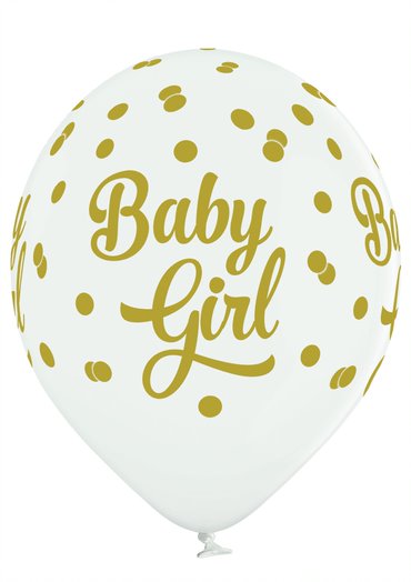 Balão de Látex 11" Bebê Menina Pontos Dourados