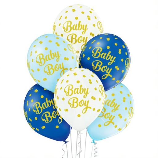 Balão de Látex 11" Bebê Menino Pontos Dourados