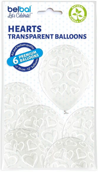 Balão de Látex 11" Corações Desenhados Cristal Transparente
