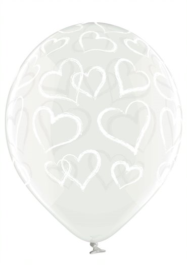 Balão de Látex 11" Corações Desenhados Cristal Transparente