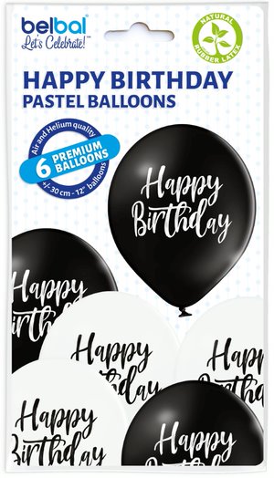 Balão de Látex 11" Feliz Aniversário Branco & Preto