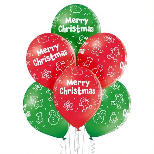 Balão de Látex 11" Feliz Natal Verde Vermelho