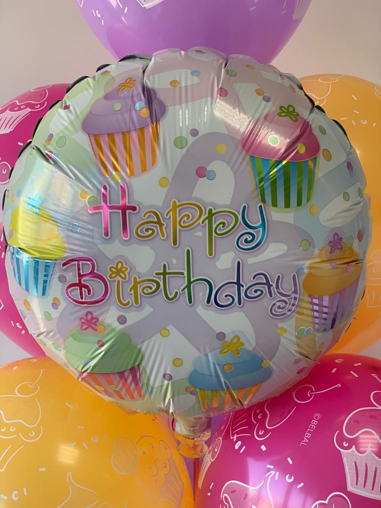 Balão Metalizado 17" Aniversário Cupcakes Candy Colors