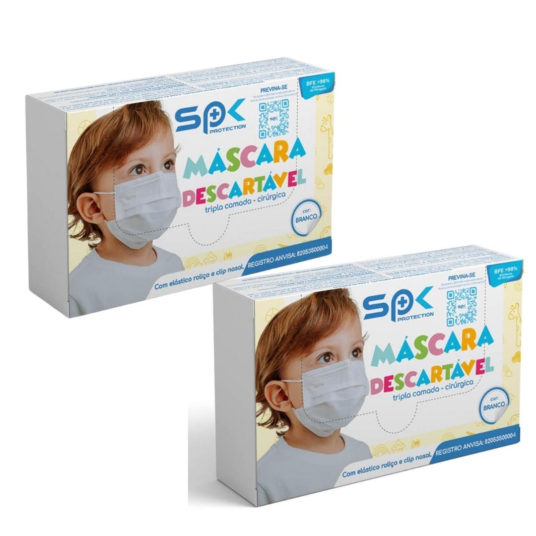 Kit 2 Caixas de Máscara Descartável Infantil 25 Uni Branca