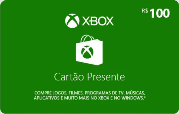 Cartão Presente Pré Pago Xbox Live R$ 100 Reais