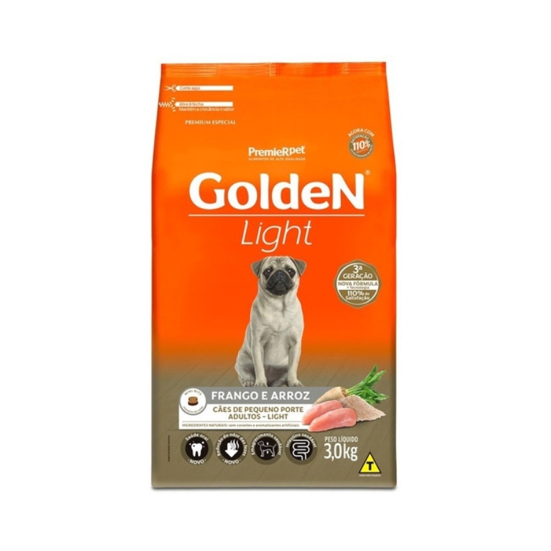 Ração Golden Mini Bits Light Cães Adultos de Pequeno Porte Sabor Frango e Arroz 3kg
