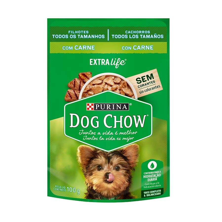 Ração Úmida Dog Chow Sachê Sabor Carne para Cães Filhotes 100g