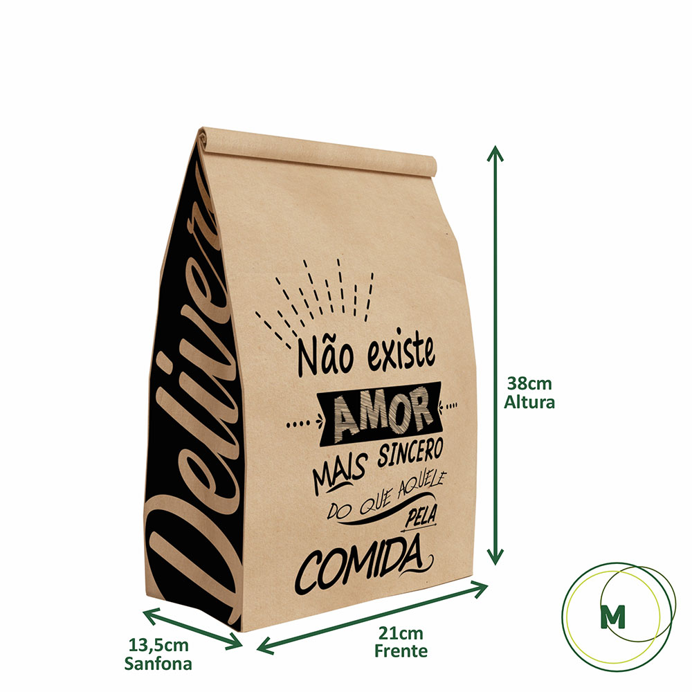 Saco Kraft Delivery M - Amor Mais Sincero  (mod 05) - 100 unidades