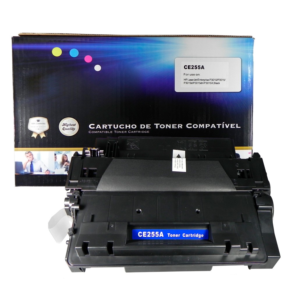 Toner CE255A Compatível P3010 P3015 Preto 6 mil páginas