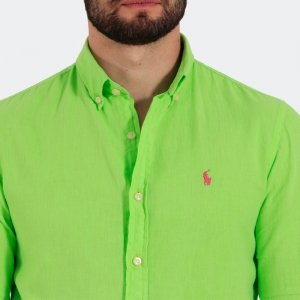 Camisa Ralph Lauren Linho Manga Longa Masculina Verde Neon