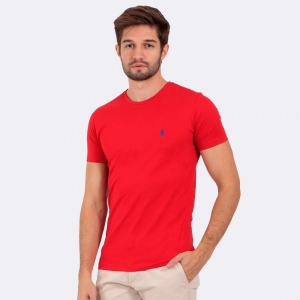 Camiseta Ralph Lauren Slim Fit Vermelha com Logo Azul
