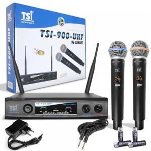 Microfone Sem Fio Duplo Dinâmico TSI 900-UHF