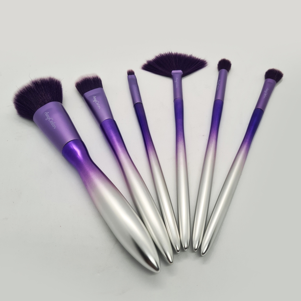 Kit Pincel de Maquiagem AnyColor 6 pcs Purple/Silver