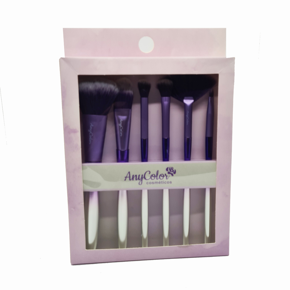 Kit Pincel de Maquiagem AnyColor 6 pcs Purple/Silver
