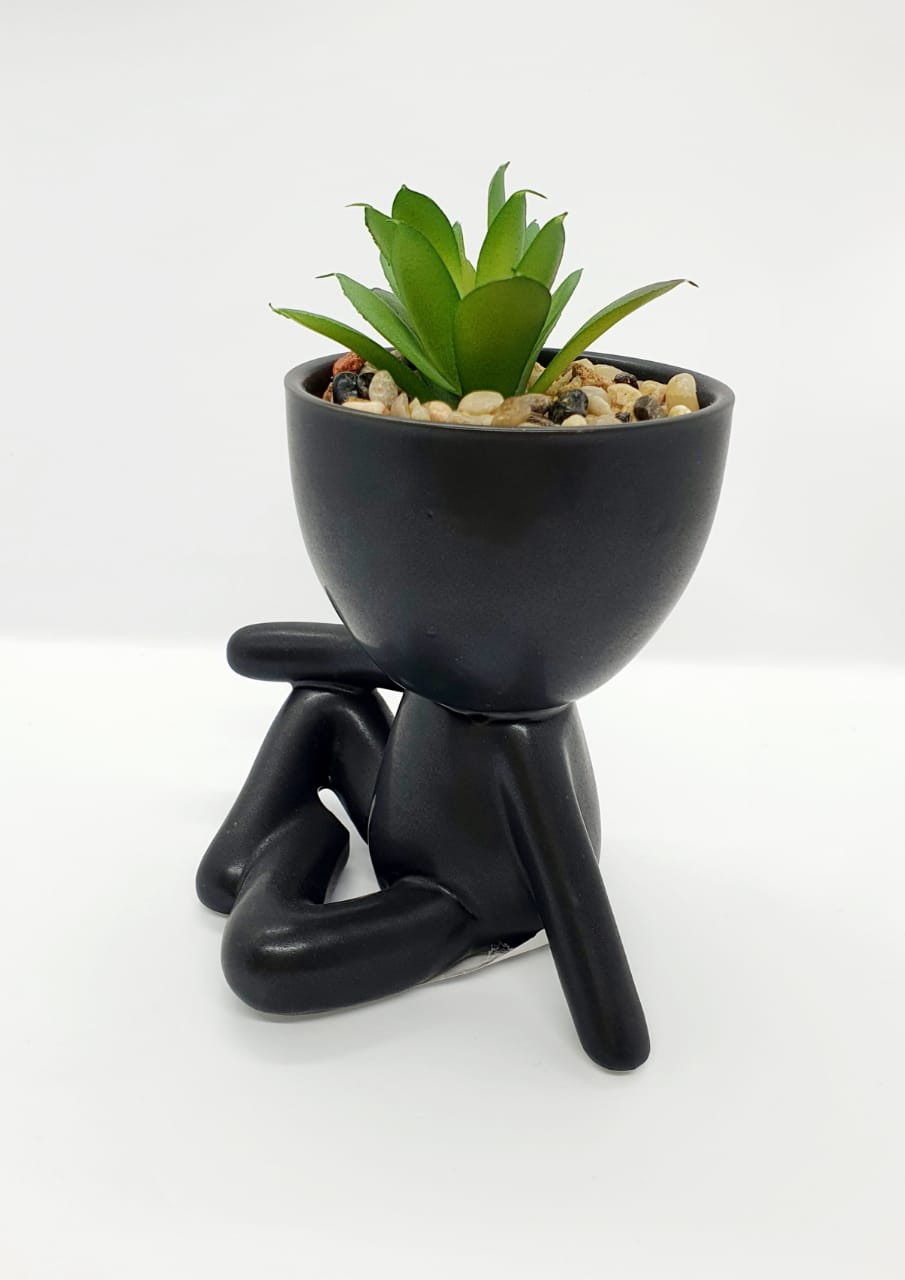 Vaso Mini Bob preto c/ planta - relaxando