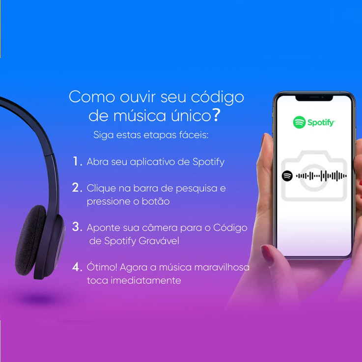 Kit Spotify interativo com placa + fone de ouvido personalizados  - Toonicado - Presentes Personalizados