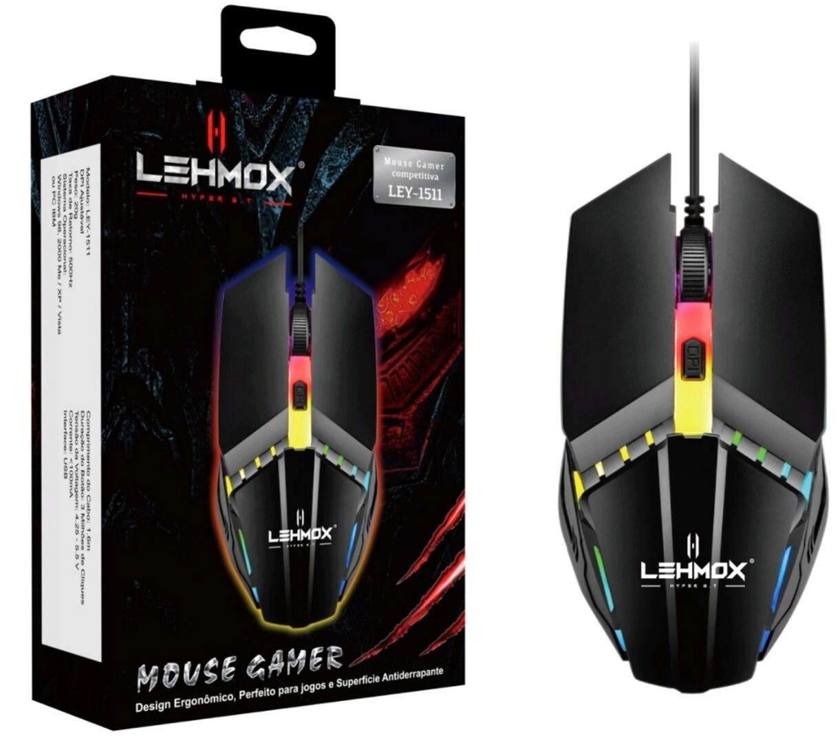 Mouse Gamer com Fio USB e iluminação LED - Lehmox - LEY-1511