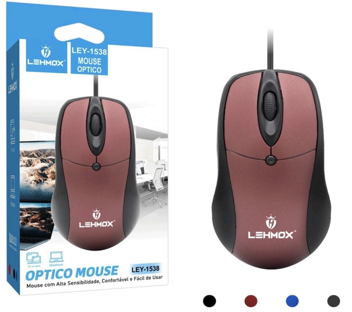 Mouse Óptico com Fio USB - Lehmox - LEY-1538
