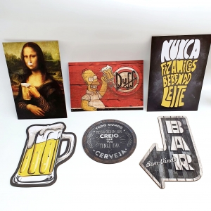 Kit com 6 placas decorativas em MDF - Churrasco - Bebidas - Cerveja