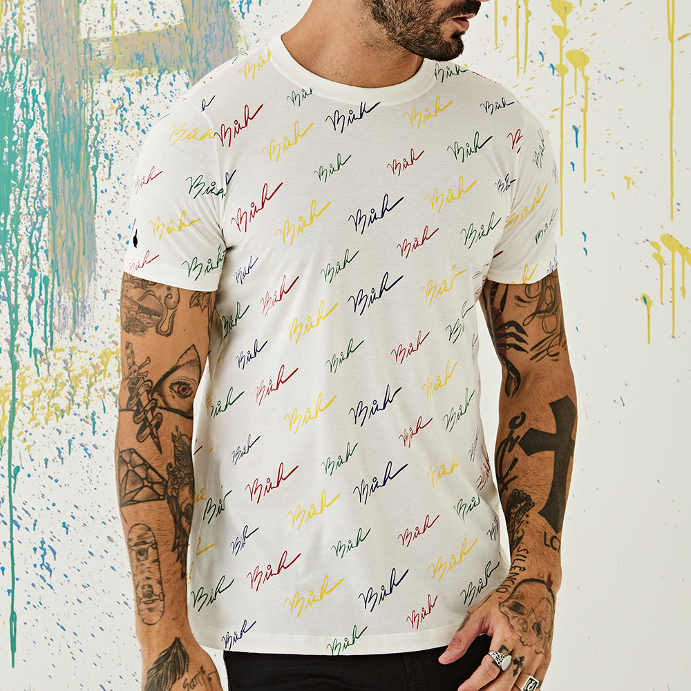 Camiseta Buh Full Print Slim Reta Off White