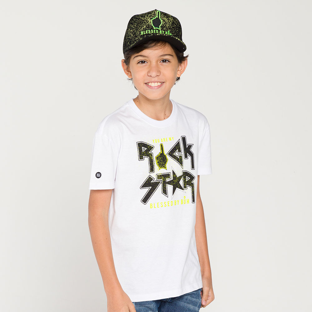 Camiseta Buh Kids Oversized Rock Star Branca