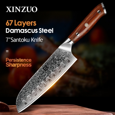 Xinzuo 7 Polegada santoku facas de cozinha 67 camadas aço damasco chef faca rosewood lidar com carne frutas legumes
