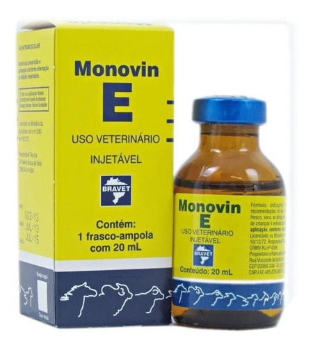 Monovin E 20 Ml Bravet Vitamina E Cães Equinos Bovinos