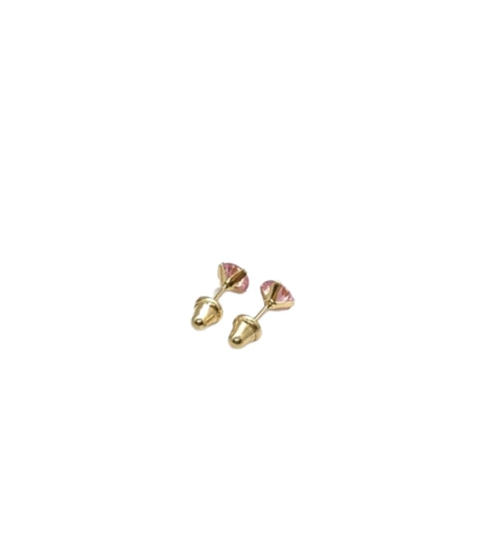 Brinco Infantil de Ouro 18k Pedra Rosa 4mm Jjoias Premium