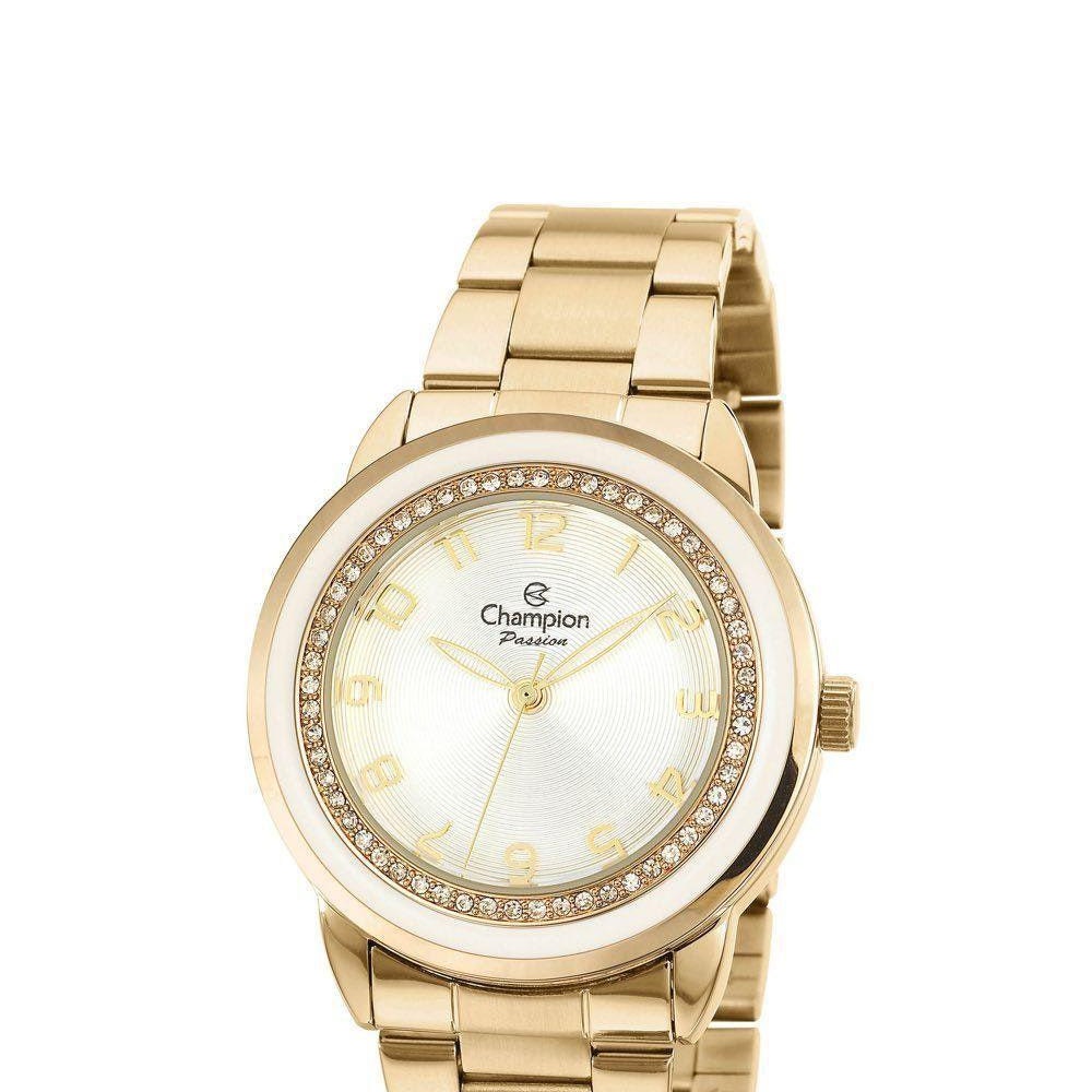 Relógio X Champion Dourado Kit Colar e Brinco Jjoias Premium