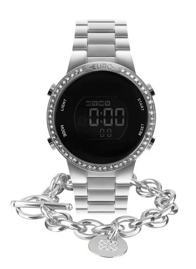 Relógio X Euro Prata Digital Jjoias Premium