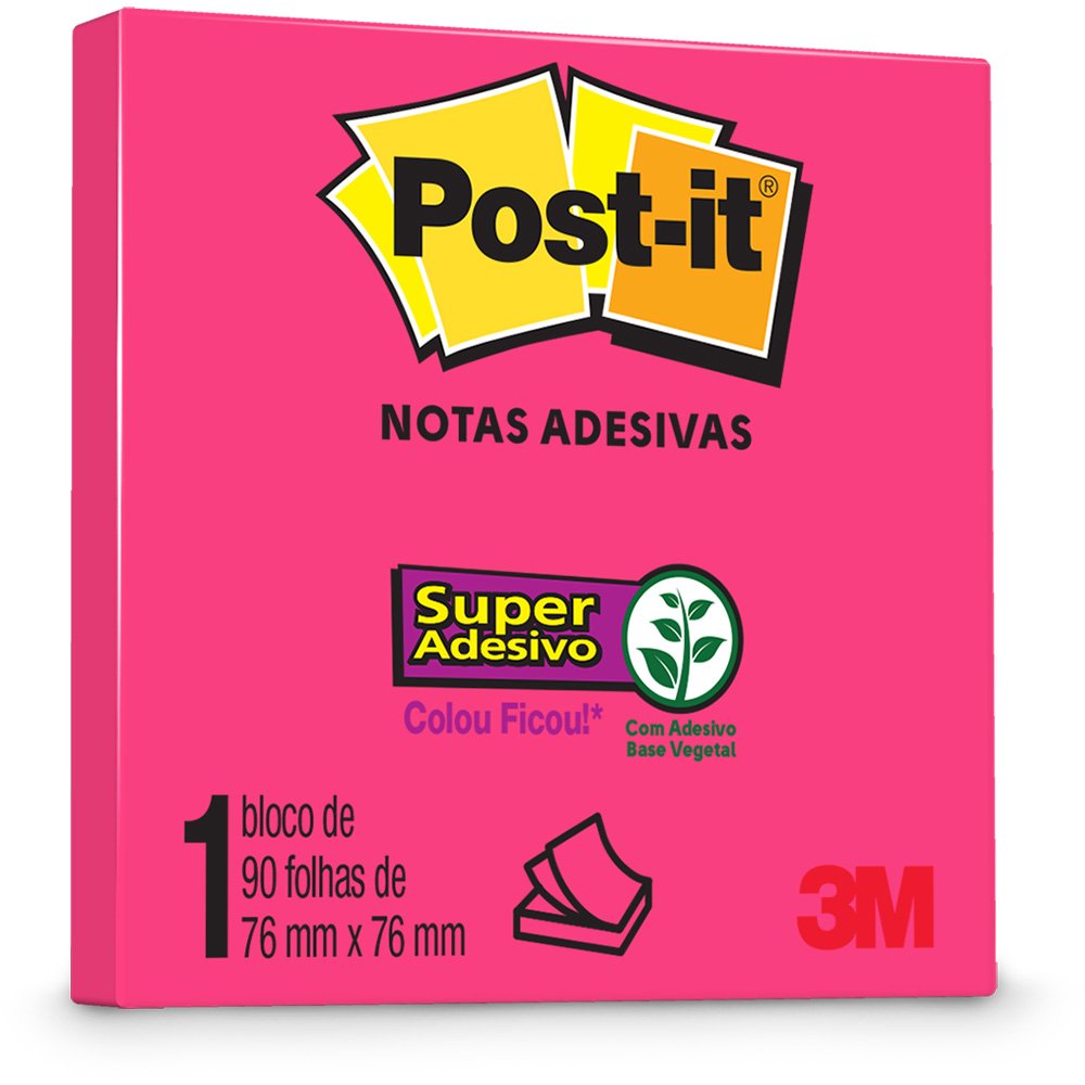 Bloco Adesivo Post-it® Pink Neon - 76 mm x 76 mm - 90 folhas 3M