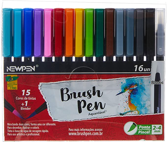 Caneta Pincel Brush Pen NEWPEN c/ 16 Cores