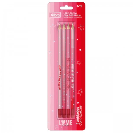 Lápis preto redondo n.2 love pink - blister com 4 unidades - Tilibra