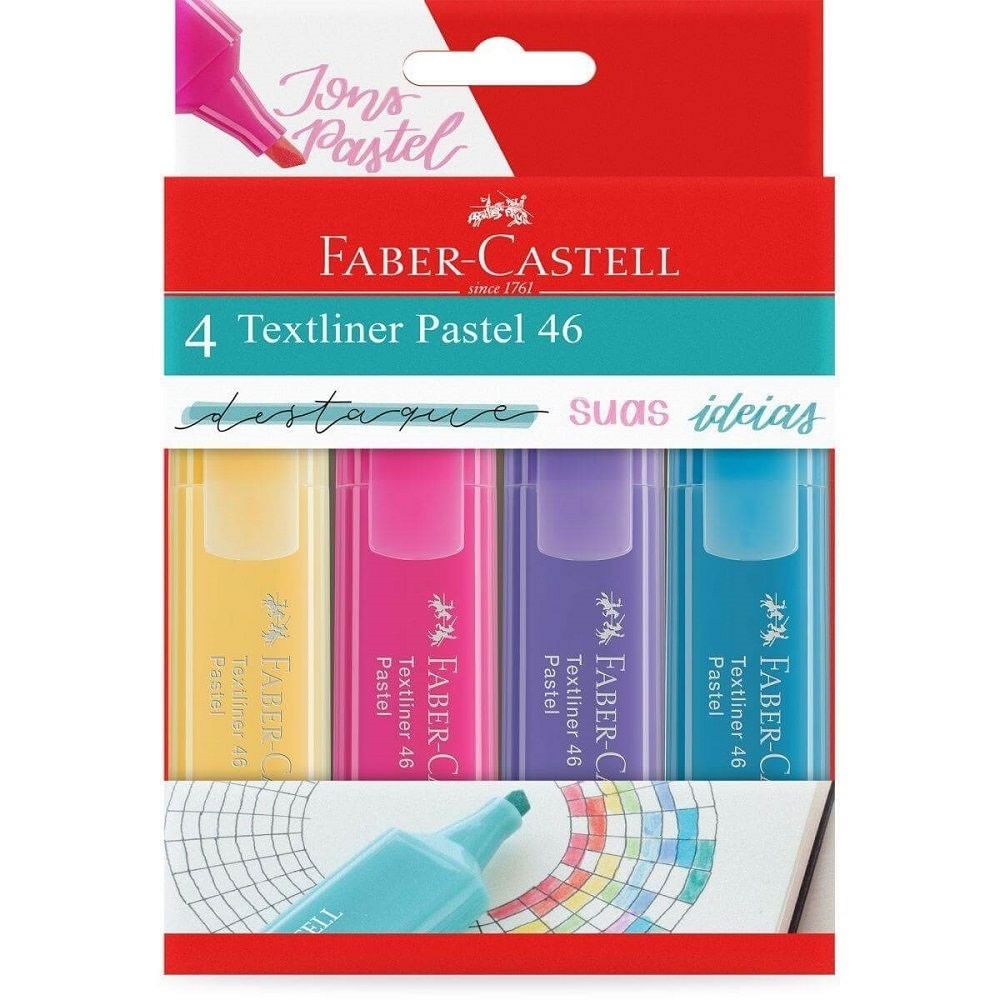 Marca Texto Textliner 46 Pastel FABER-CASTELL Estojo c/ 4 Cores