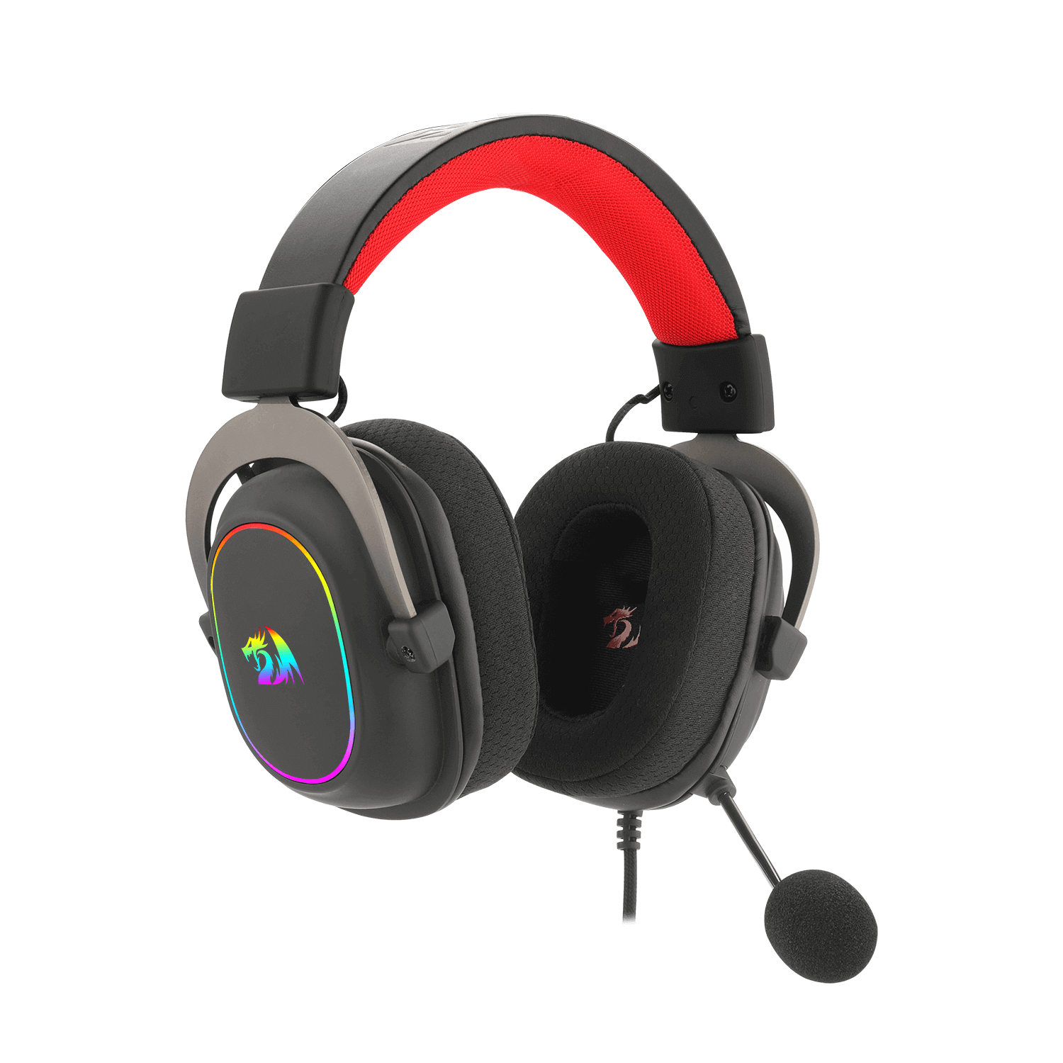 Headset gamer Zeus X preto/vermelho RGB som Surround 7.1