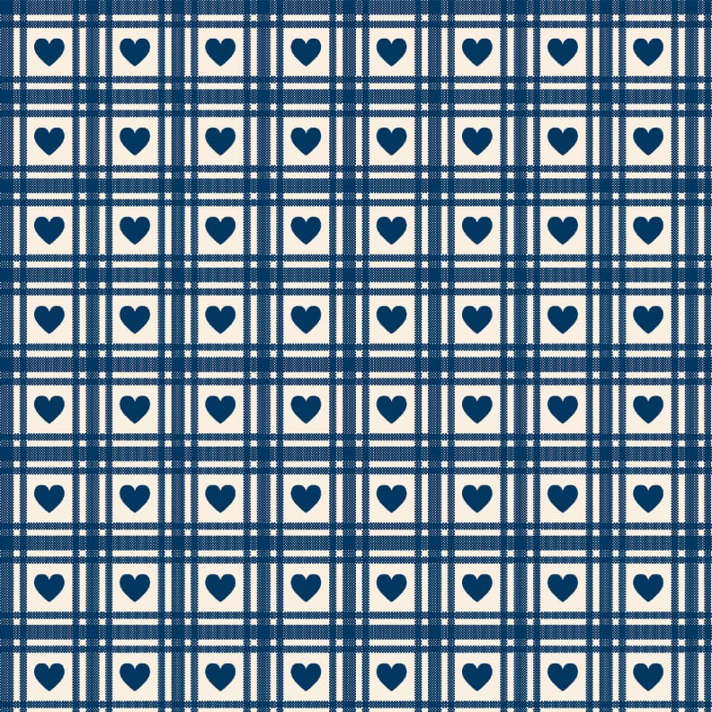 FABRICART - Mini Corações Quadriculados Azul Antigo - Basics Country - 25cm X 150cm - Tecido Tricoline