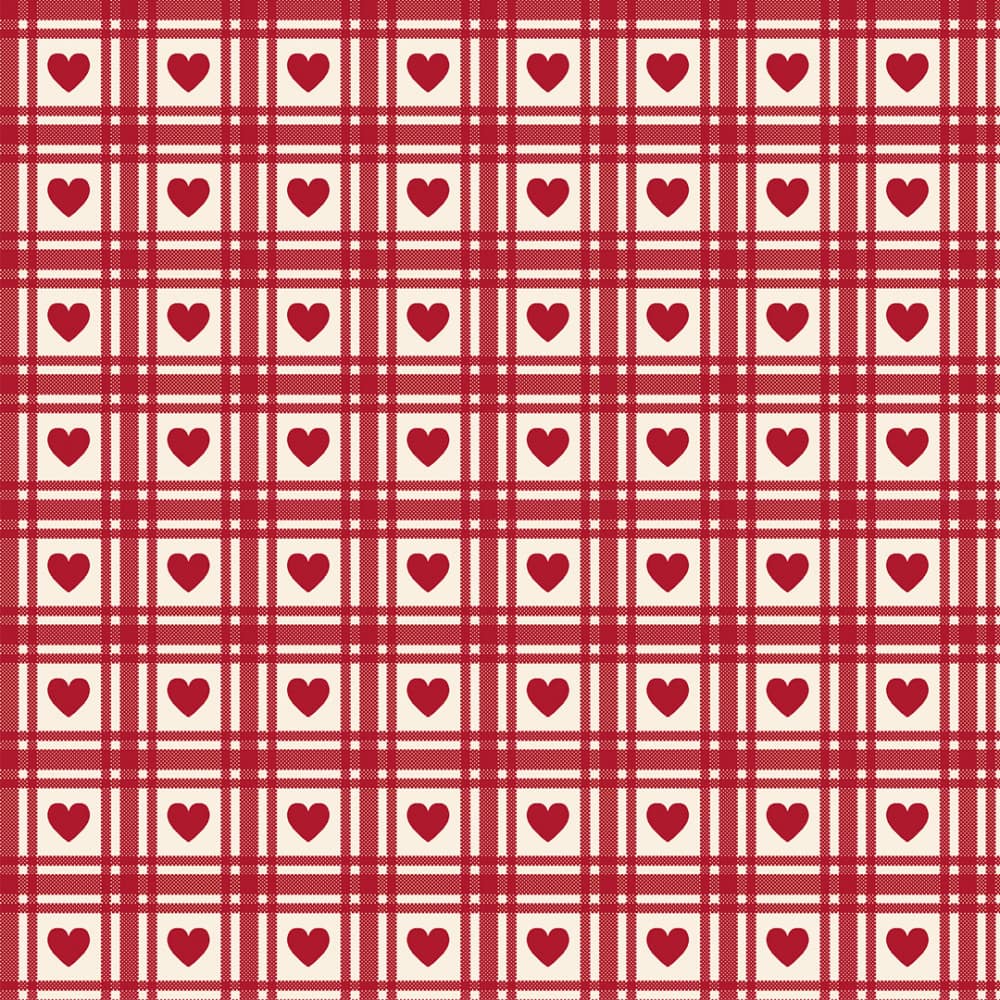 FABRICART - Mini Corações Quadriculados Vermelho Antigo - Basics Country - 25cm X 150cm - Tecido Tricoline