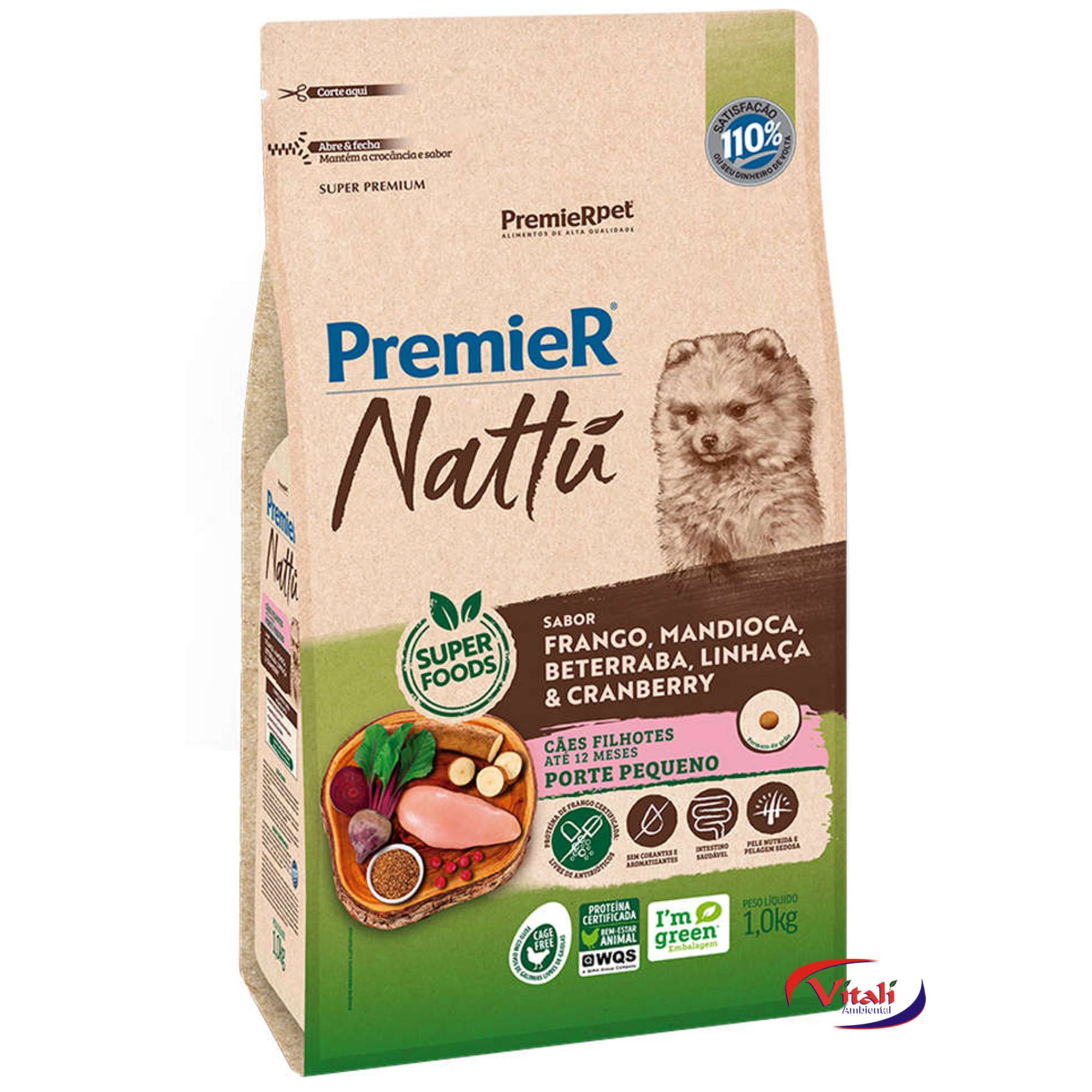 Premier Nattu Cães Filhotes Raças Pequenas Mandioca 1kg