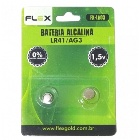 Pilha Bateria Alcalina LR 41 AG3 cartela com 2 unidades Flex