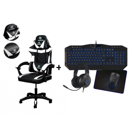 Kit Cadeira Gamer Branca + Teclado Mouse Completo Azul