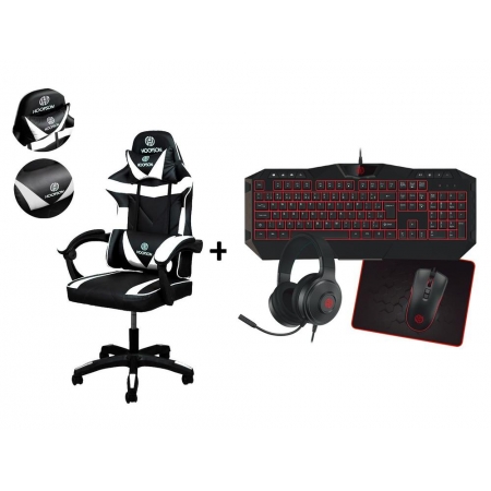 Kit Cadeira Gamer Branca + Teclado Mouse Completo Vermelho