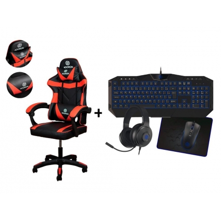Kit Cadeira Gamer Vermelha + Teclado Mouse Completo Azul