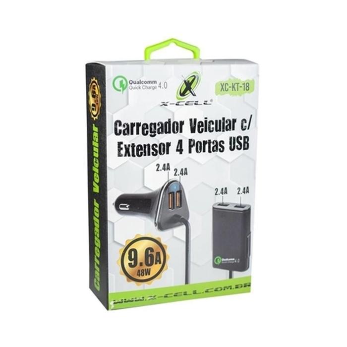 Carregador Veicular 4 USB 9.6A 48W Turbo X-Cell