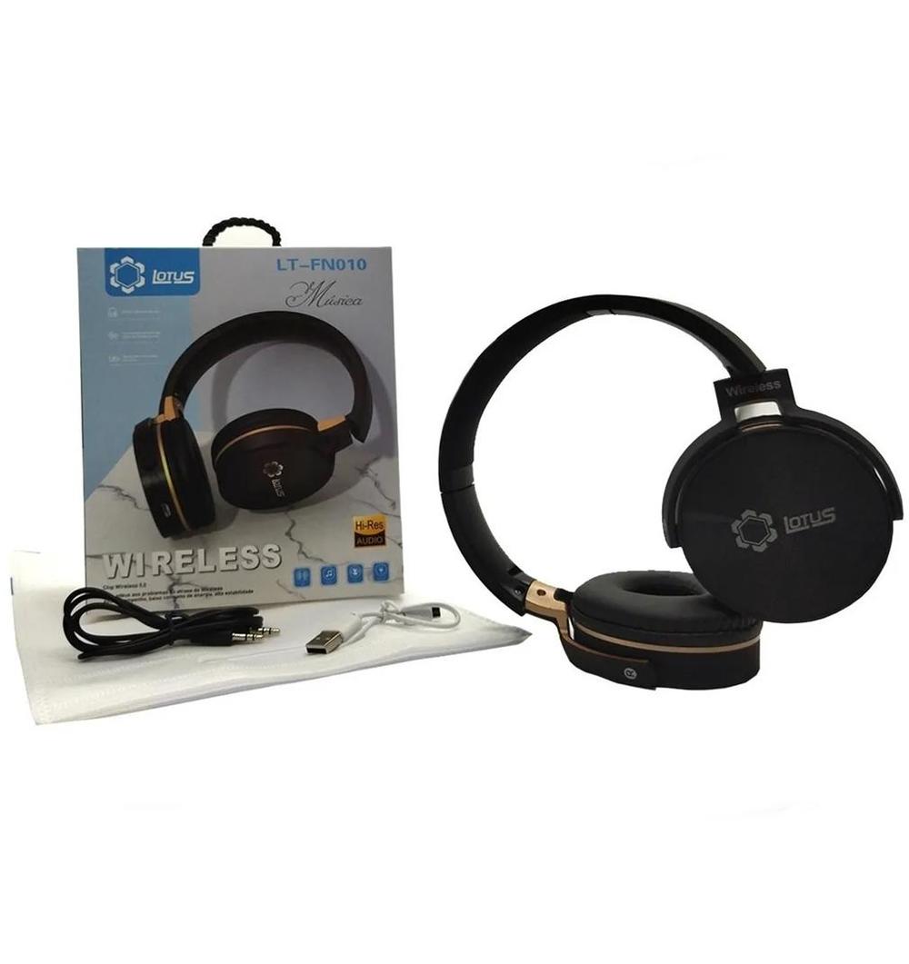 Fone Bluetooth 5.0 P2/FM Headphone Headset FN10 Preto Lotus